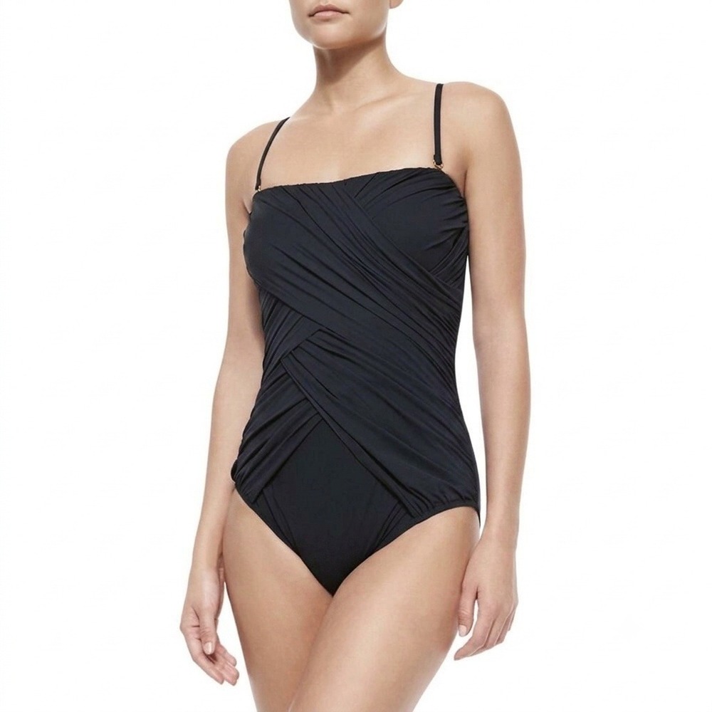 GOTTEX One Piece Swimsuit Womens 12 Black Convertible Halter Ruched Bodice NWT
